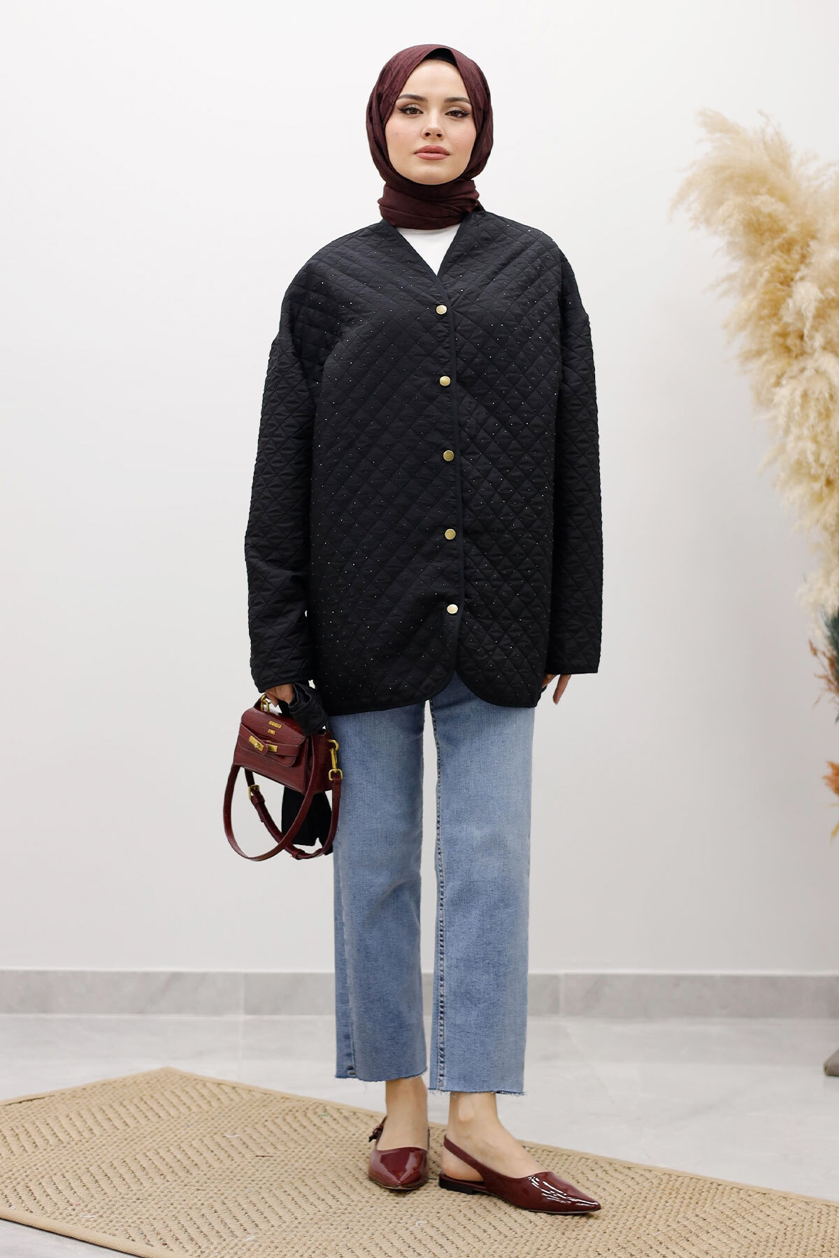 Taşlı Kapitone Ceket