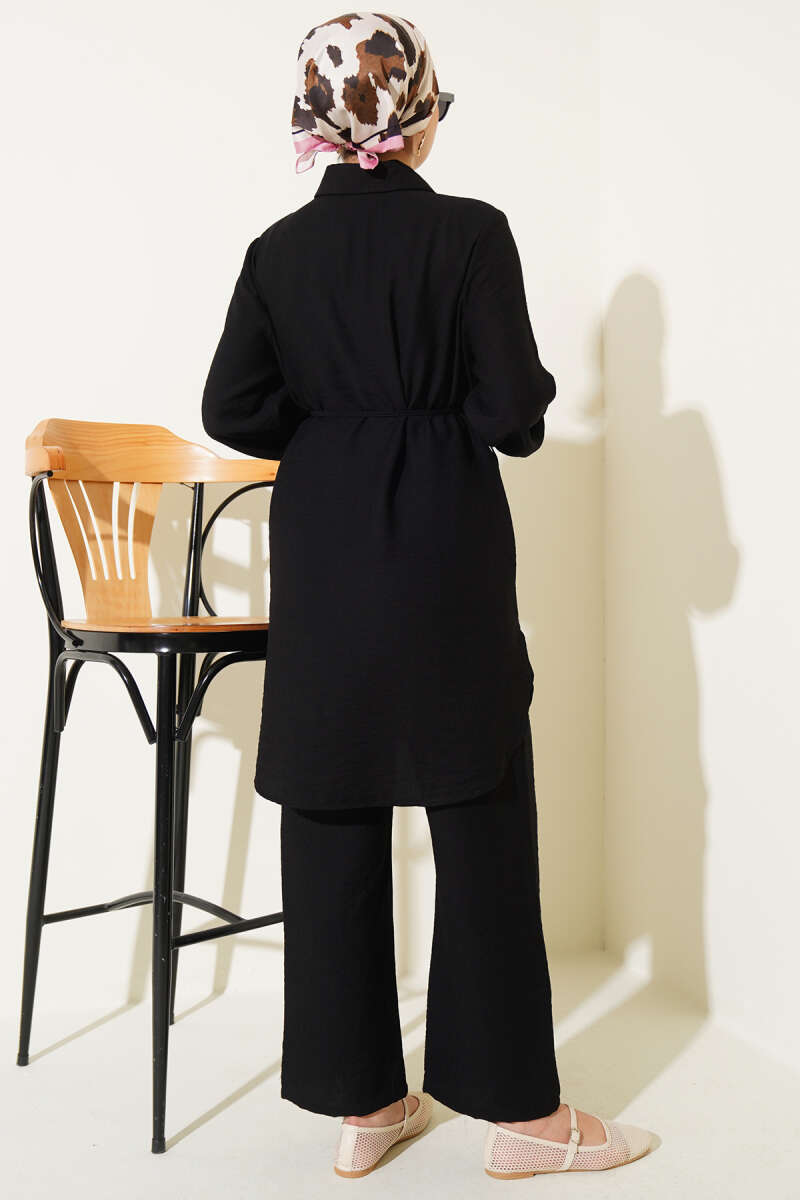 Pelerinli İp Bağcıklı İkili Takım Siyah