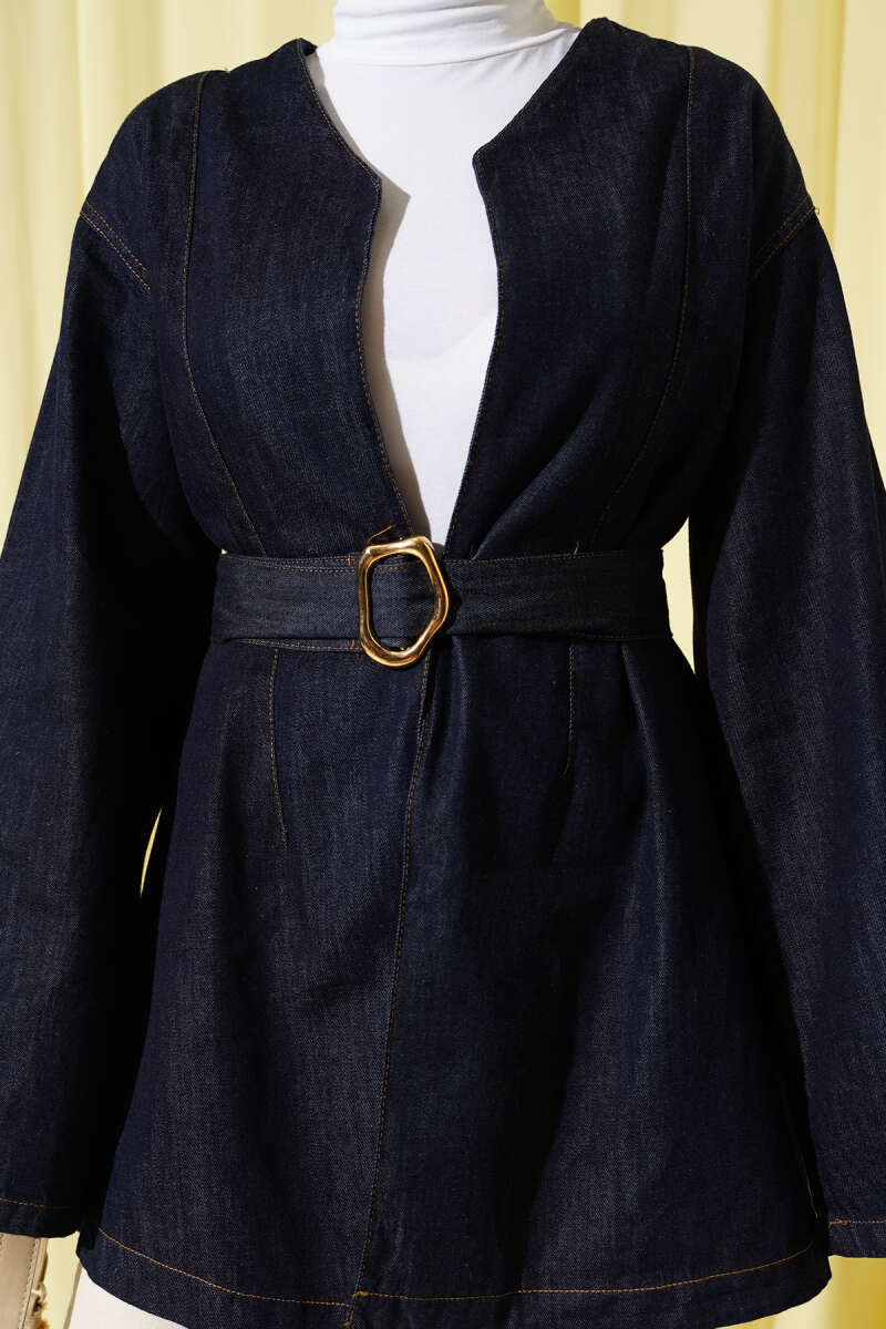 KUŞAK TOKA DETAYLI KOT KİMONO