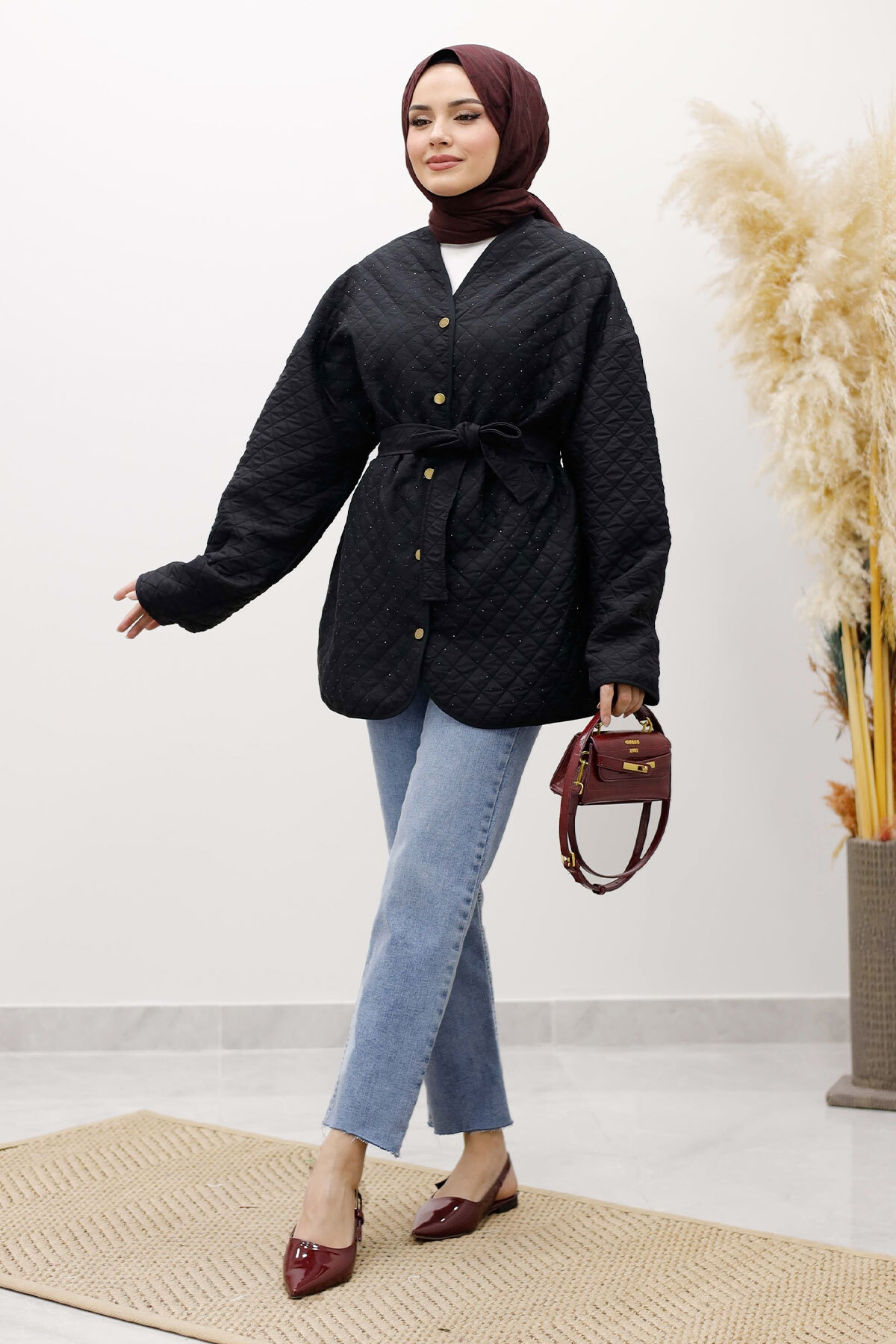 Taşlı Kapitone Ceket